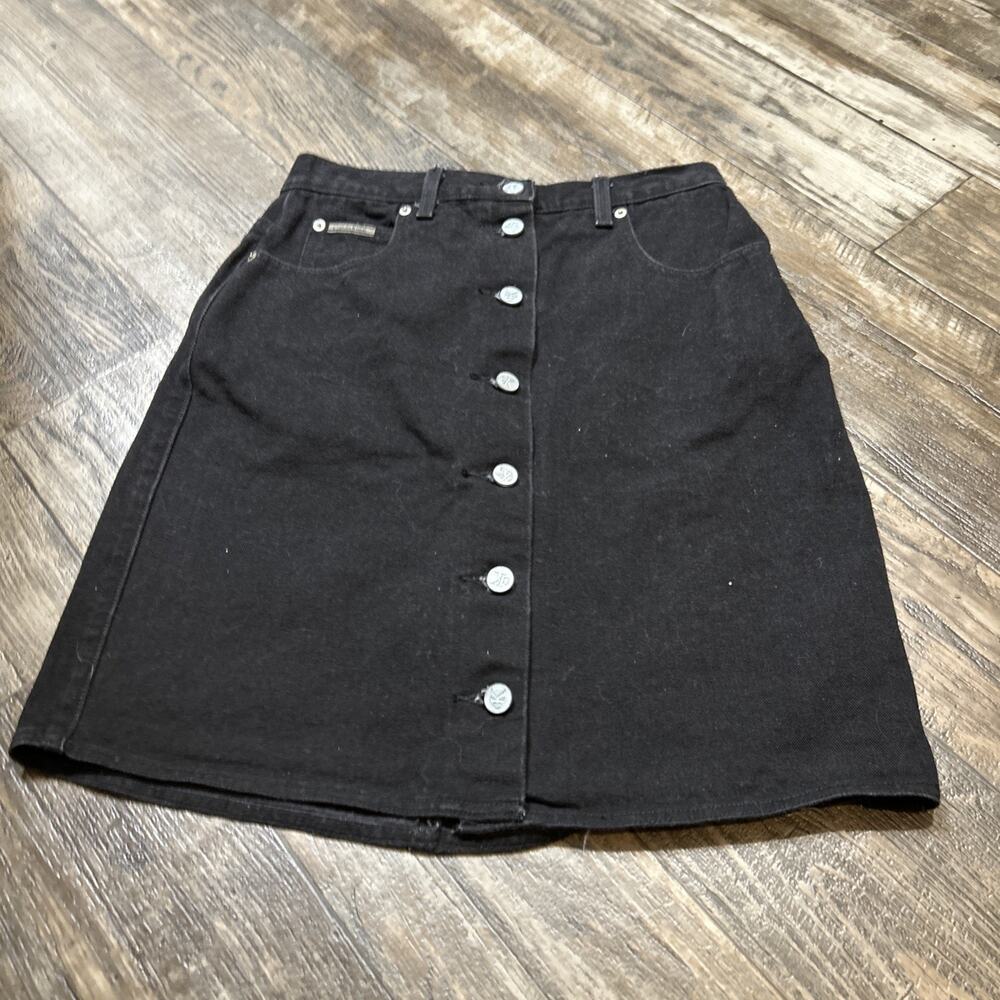 Vintage Calvin Klein Blue Denim Pleate Skirt Sz 10 Pockets